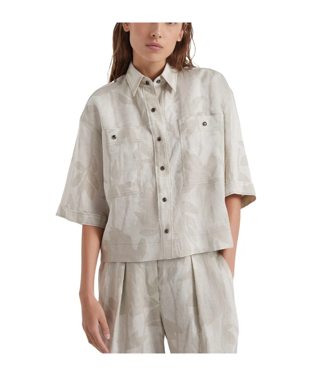 Leaf Print Short-Sleeved Shirt