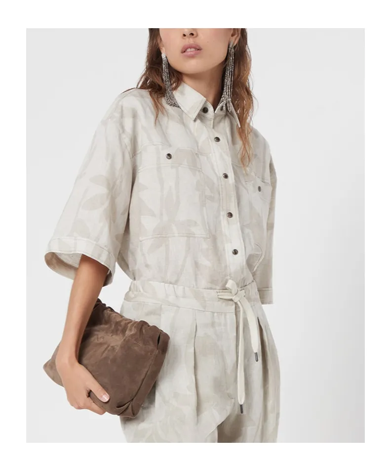 Leaf Print Short-Sleeved Shirt