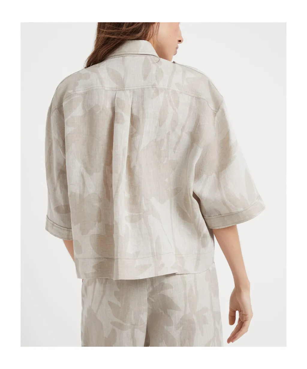 Leaf Print Short-Sleeved Shirt