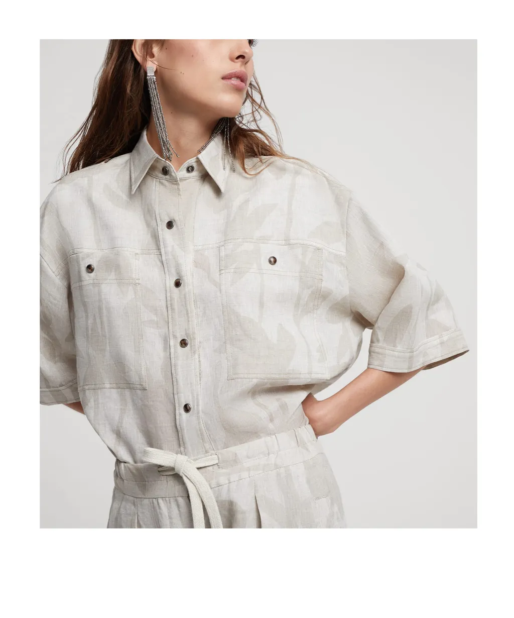 Leaf Print Short-Sleeved Shirt