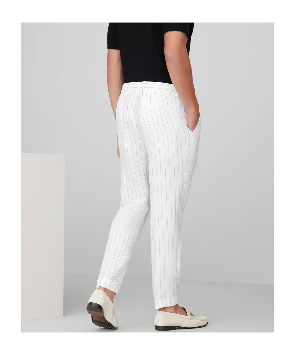 Mid-Rise Stripe-Printed Straight-Leg Trousers