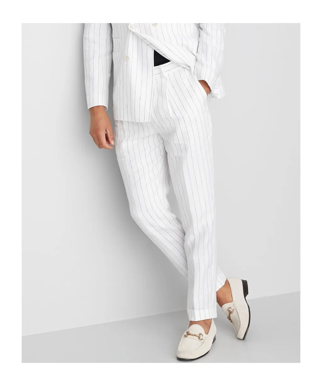 Mid-Rise Stripe-Printed Straight-Leg Trousers