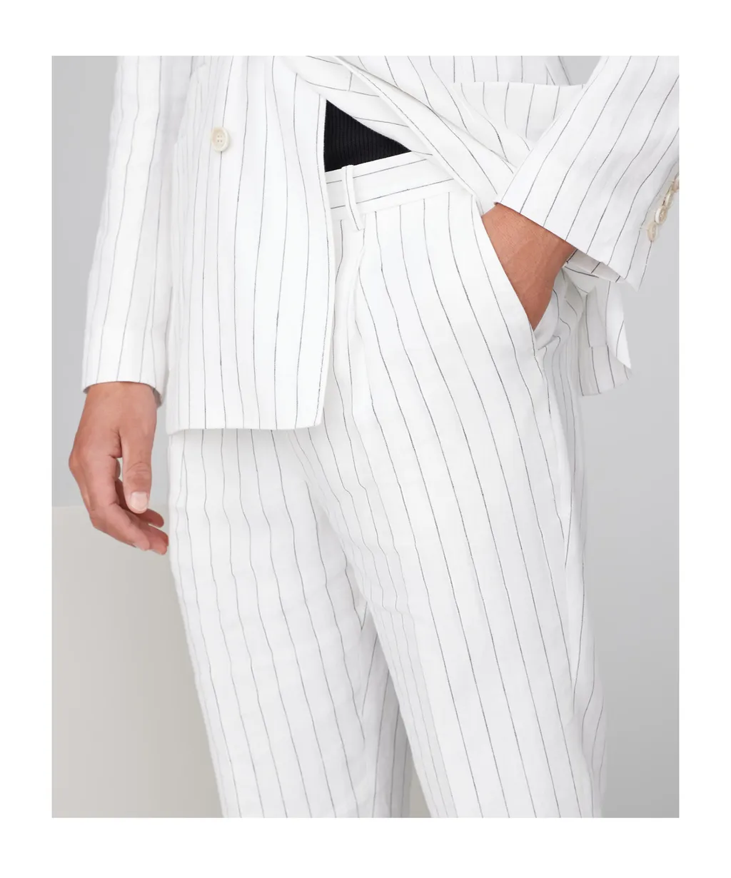Mid-Rise Stripe-Printed Straight-Leg Trousers