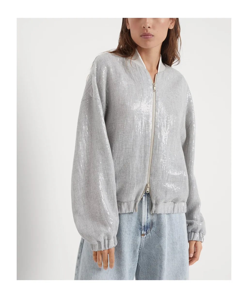 Sequin-Embellished Zip-Up Jacket
