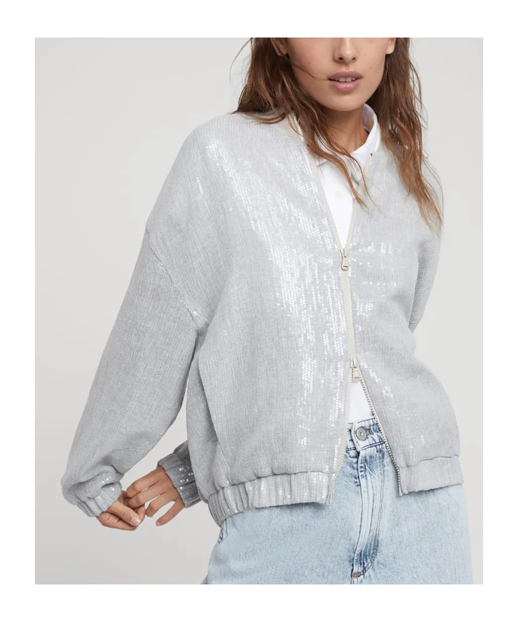 Sequin-Embellished Zip-Up Jacket
