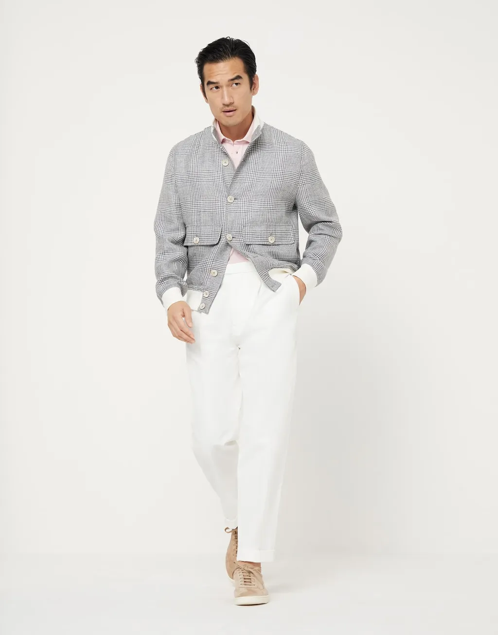 Checked High-Neck Jacket