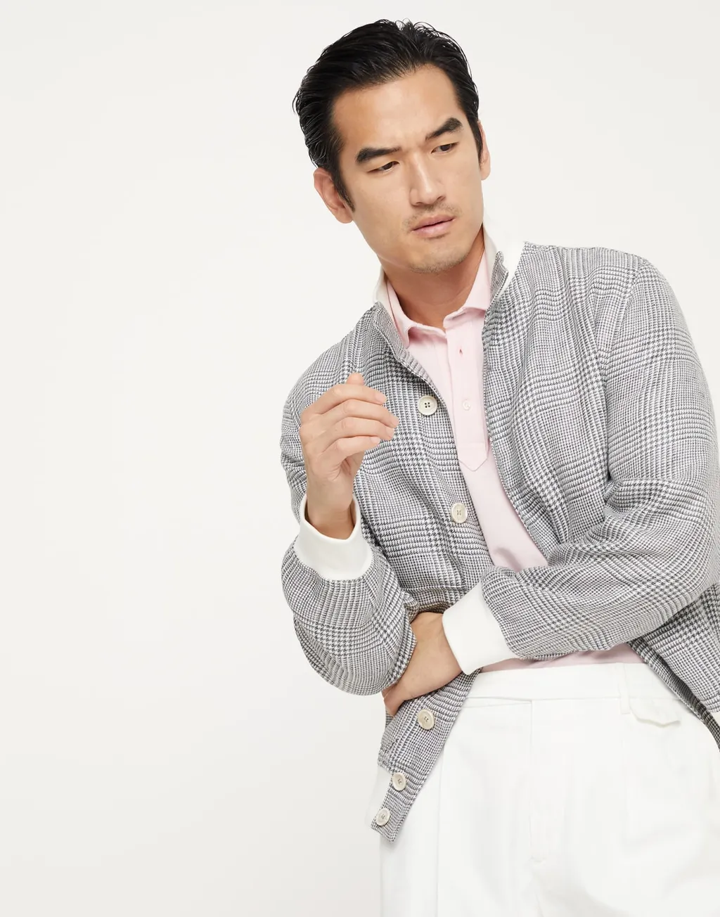 Checked High-Neck Jacket