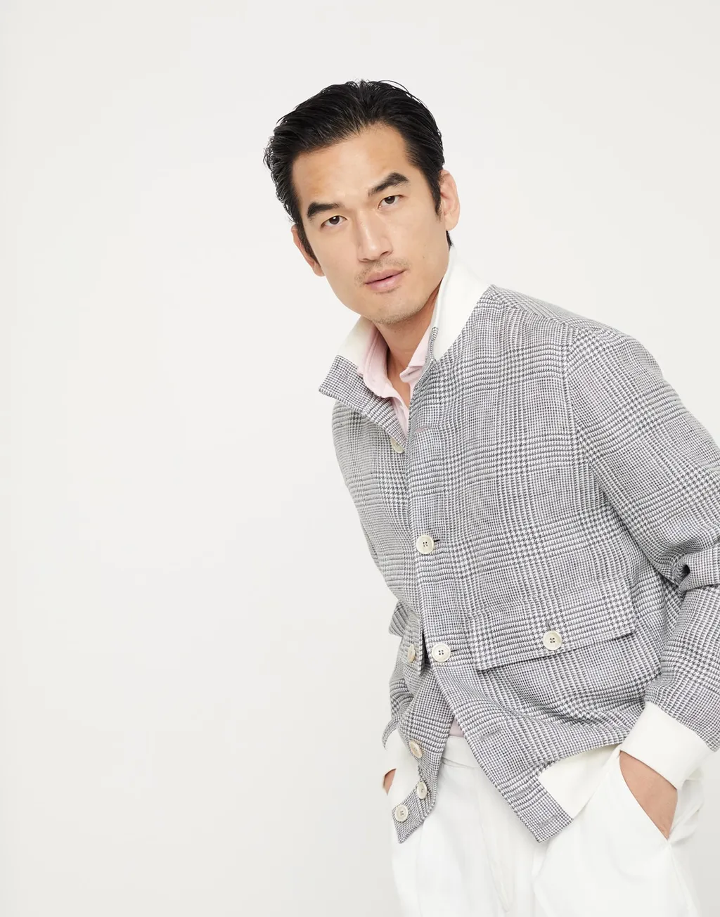 Checked High-Neck Jacket
