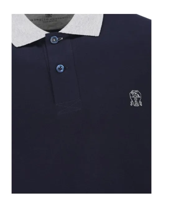 Logo Embroidered Long-Sleeved Polo Shirt