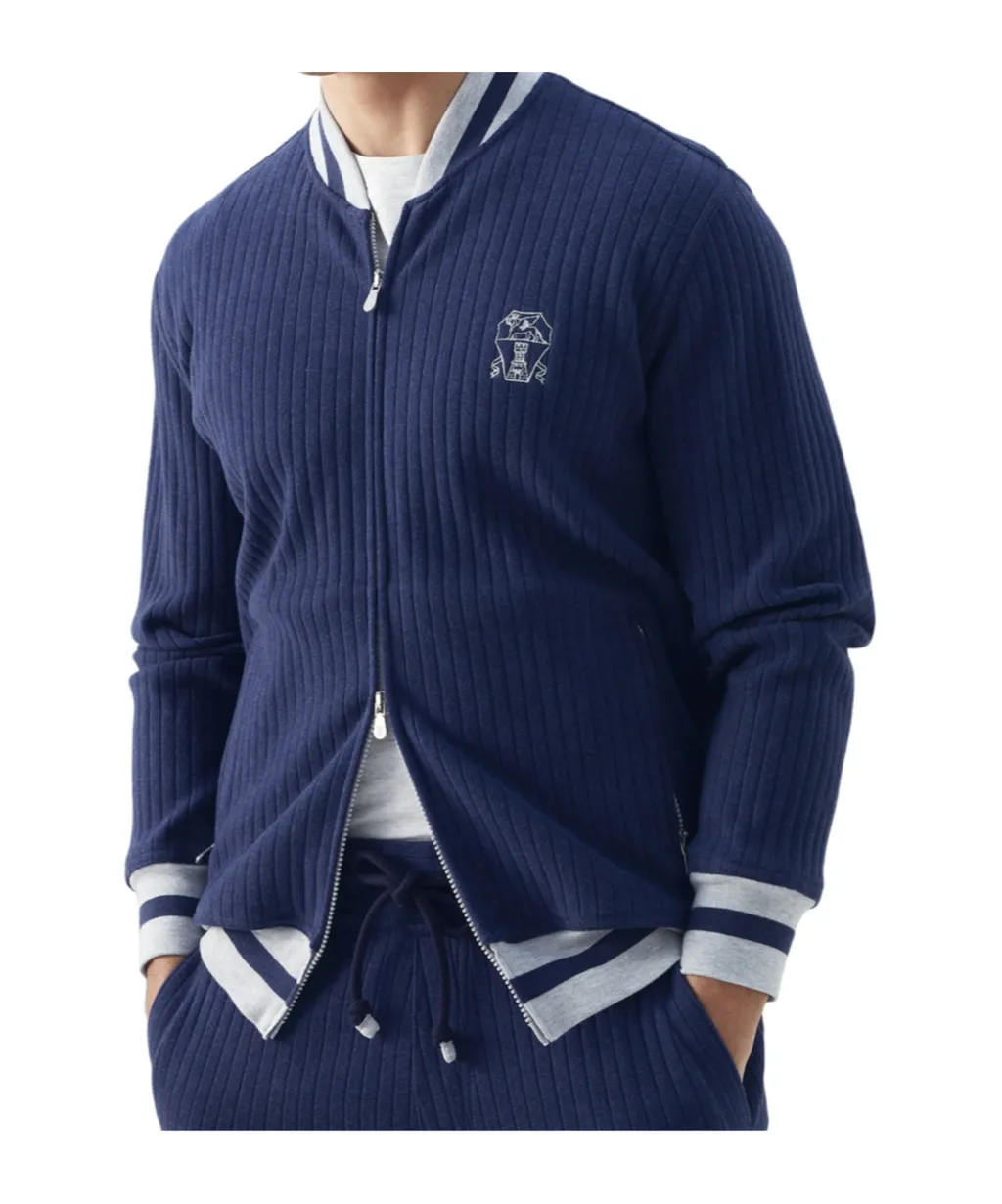 Logo-Embroidered Ribbed Zip-Up Sweatshirt