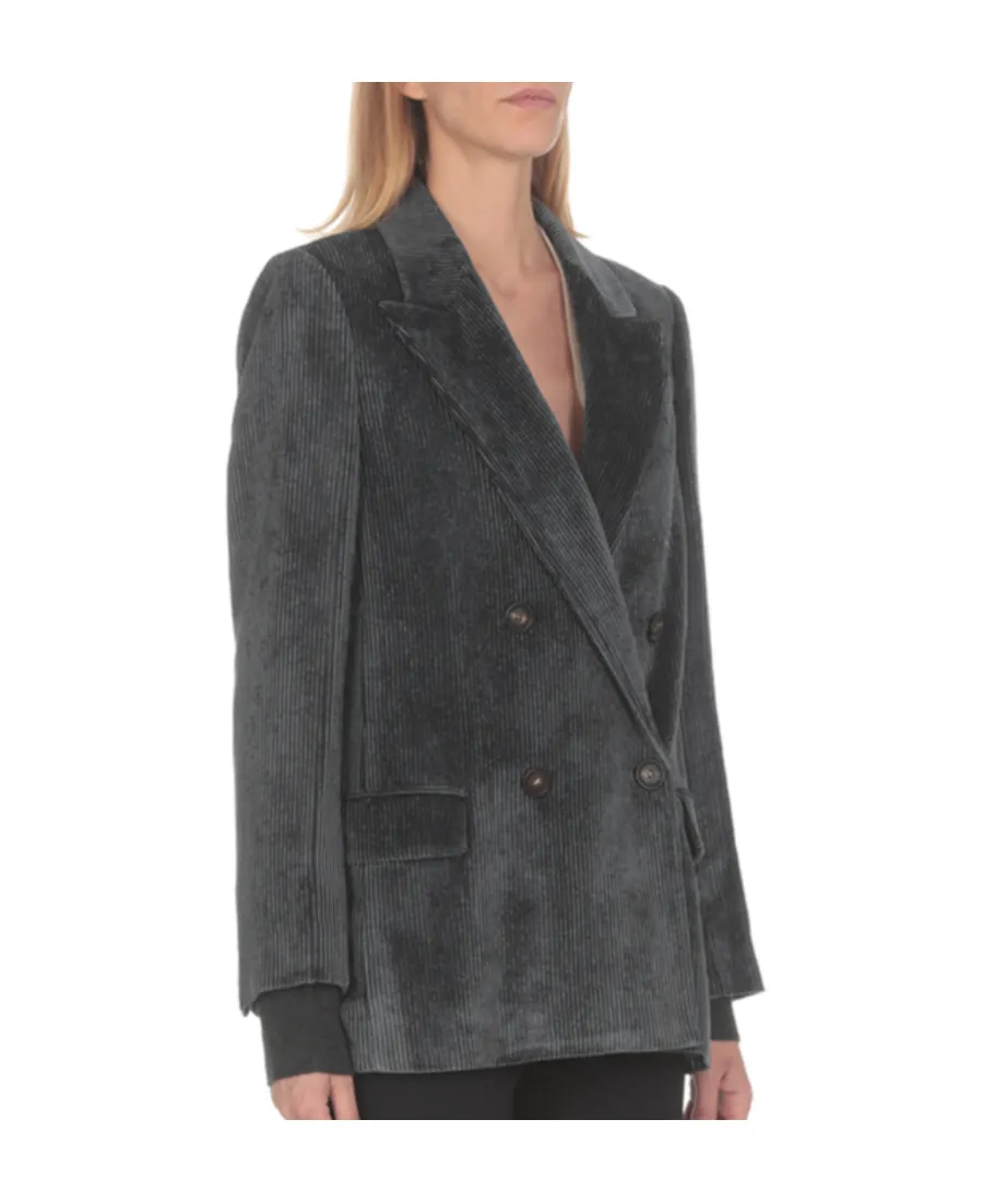 Velvet-Corduroy Double-Breasted Blazer