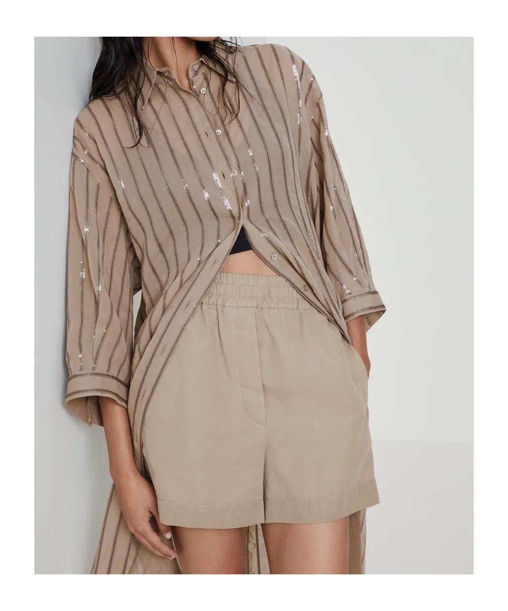 Sequin-Embellished Striped Cotton Shirtdress