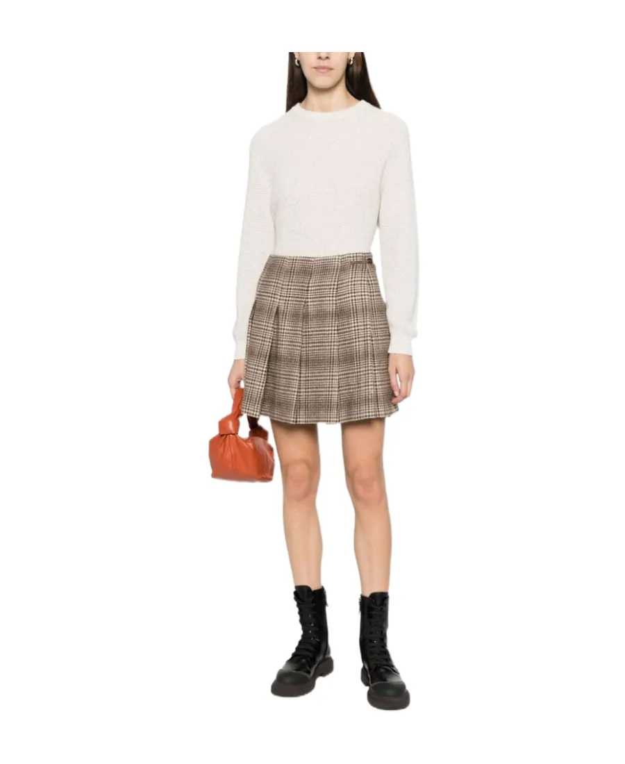 Houndstooth-Pattern High-Waist Skirt