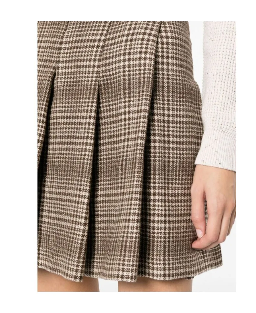 Houndstooth-Pattern High-Waist Skirt