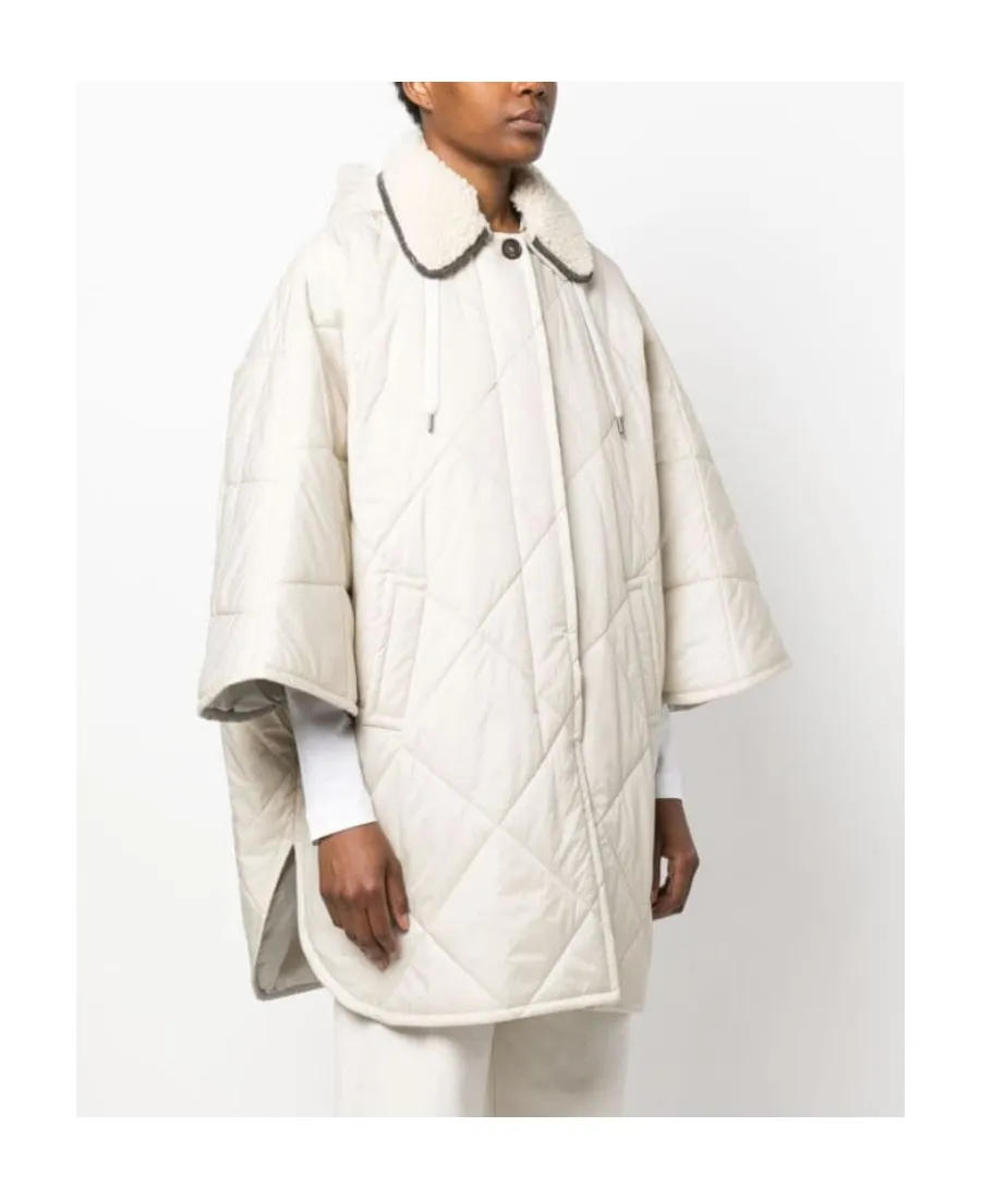 Wide-Sleeved Drawstring Quilted Coat