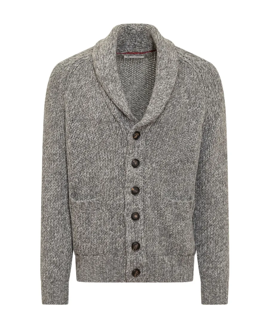 Shawl-Collar Button-Up Cardigan