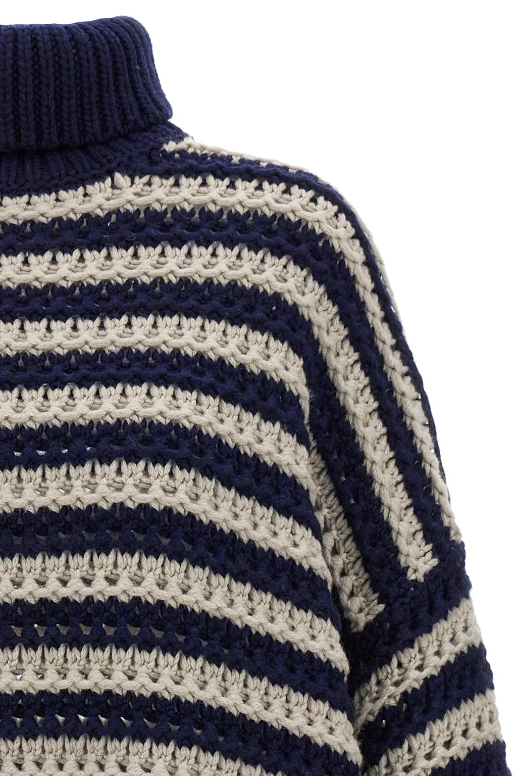 Open-Knitted Striped Roll-Neck Jumper