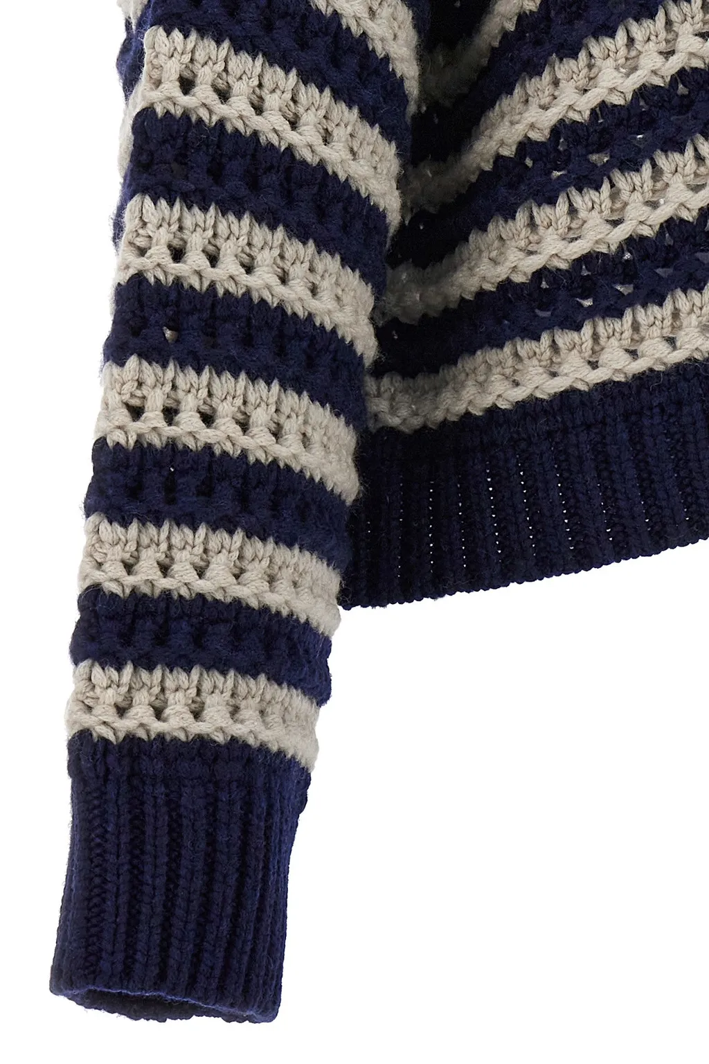 Open-Knitted Striped Roll-Neck Jumper