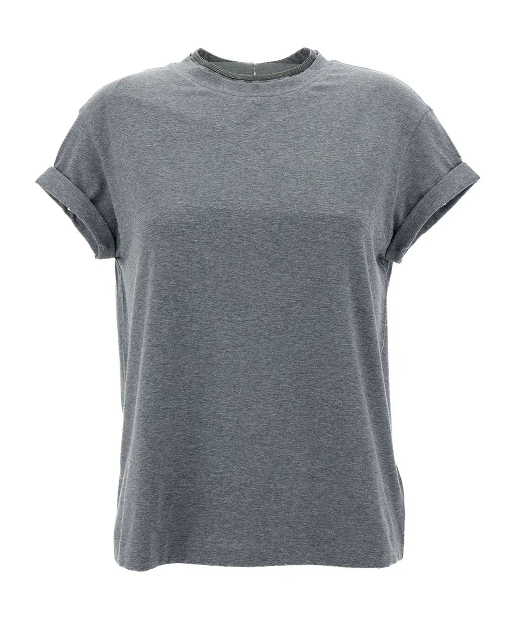 Bead-Detailed Crewneck T-Shirt
