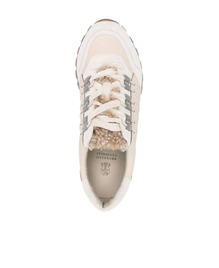 Shearling-Trim Low-Top Sneakers