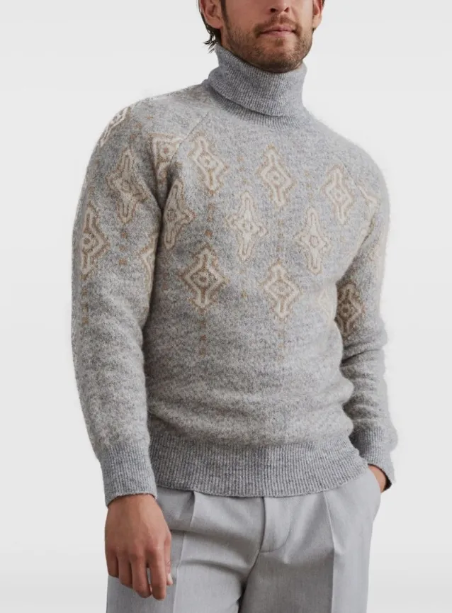 Geometric Jacquard Turtleneck Knit Jumper