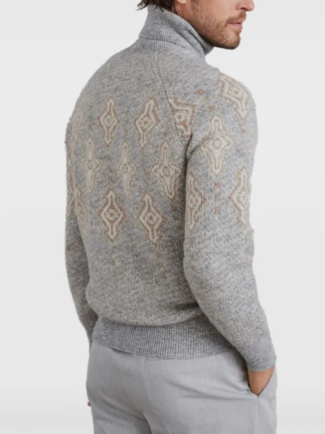 Geometric Jacquard Turtleneck Knit Jumper