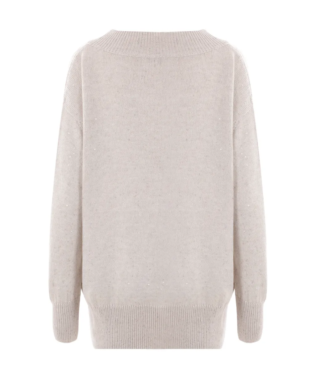 V-Neck Sequin Embellished Knit Jumper