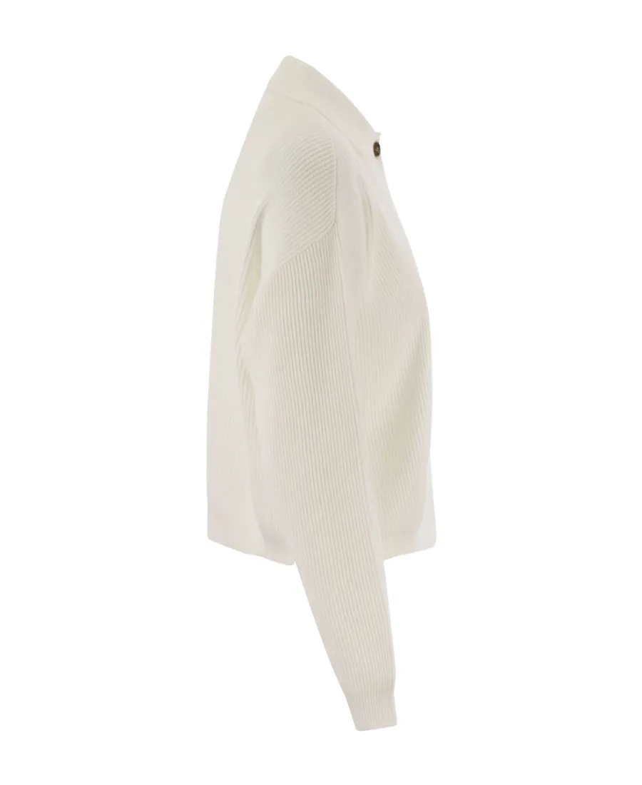 Long Sleeved Ribbed-Knit Polo Jumper