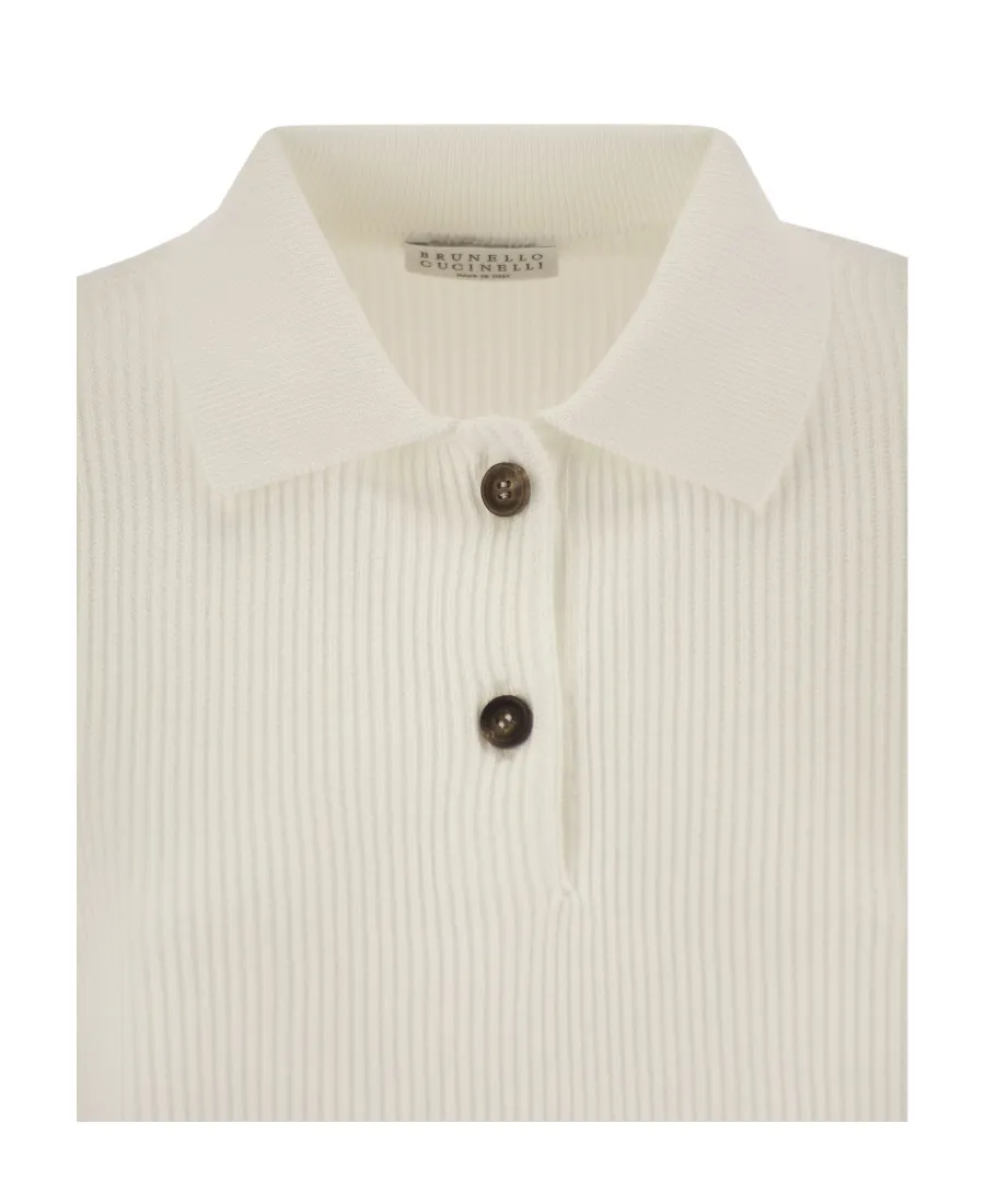 Long Sleeved Ribbed-Knit Polo Jumper