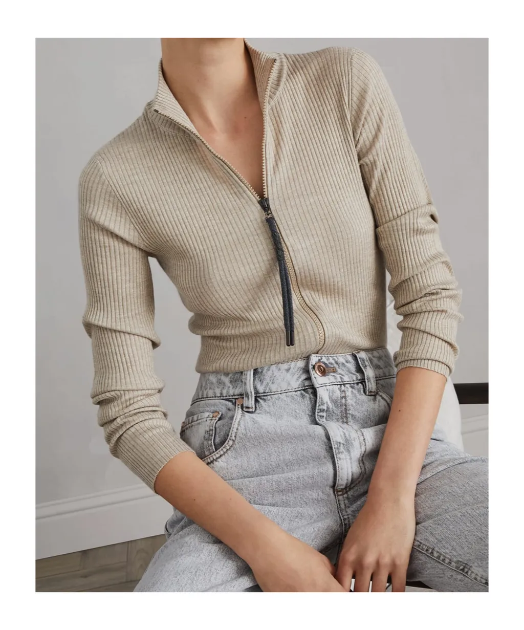 Zip-Up Ribbed Top