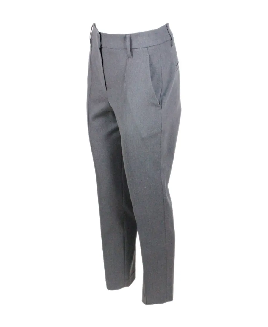 Pleated Cropped Tailored Trousers