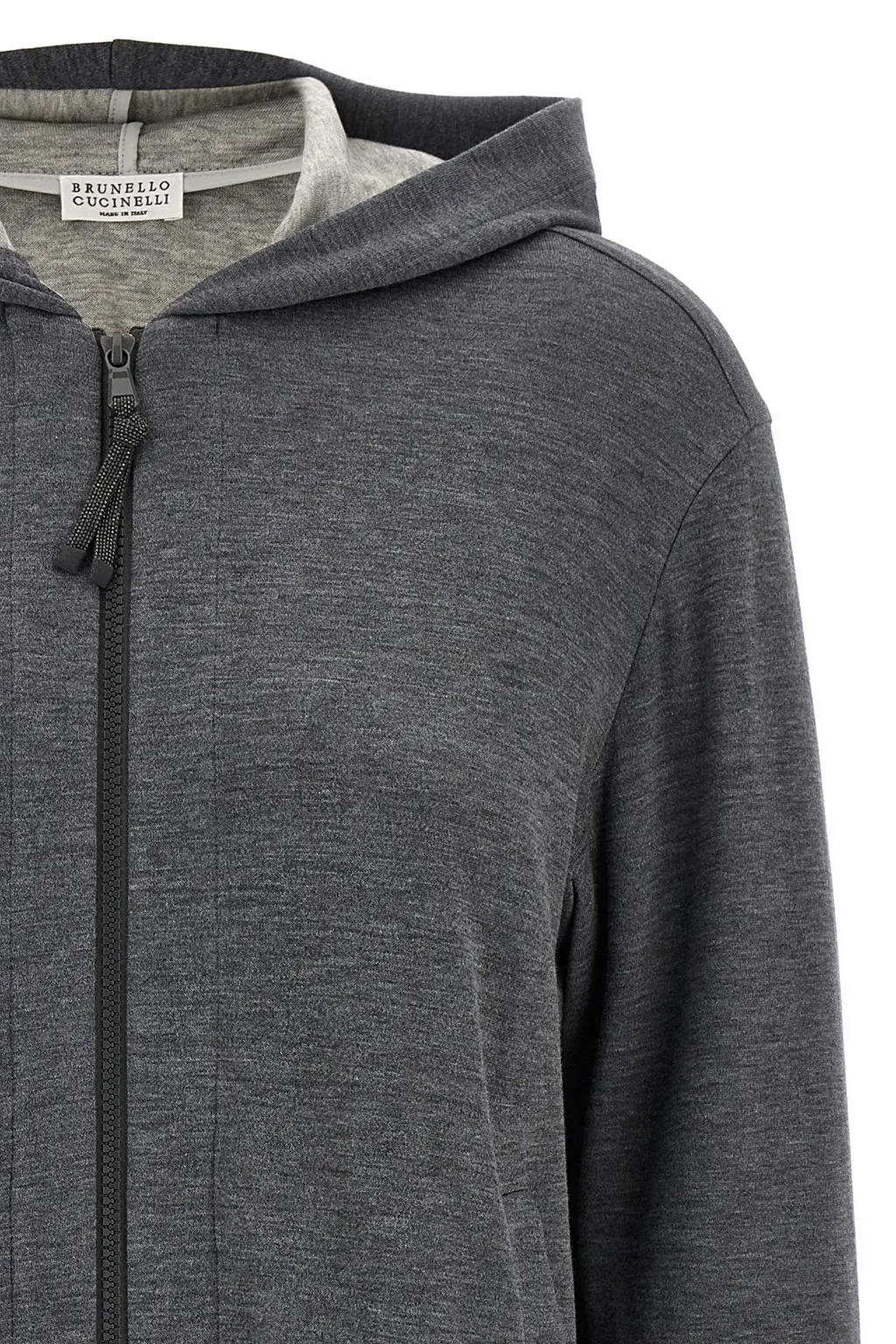 Monile-Detailed Zip-Up Hoodie