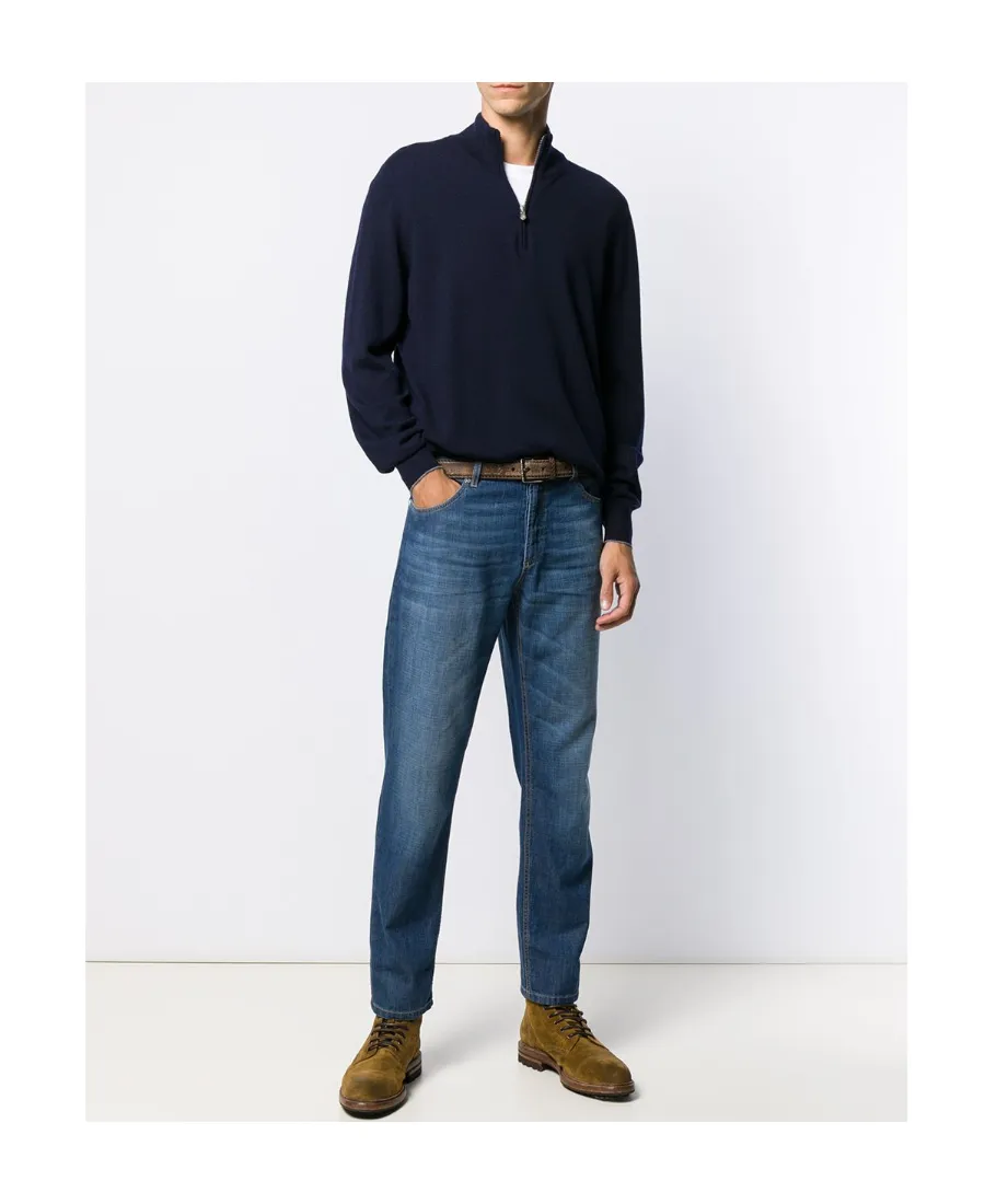 Funnel-Neck Knitted Polo Shirt