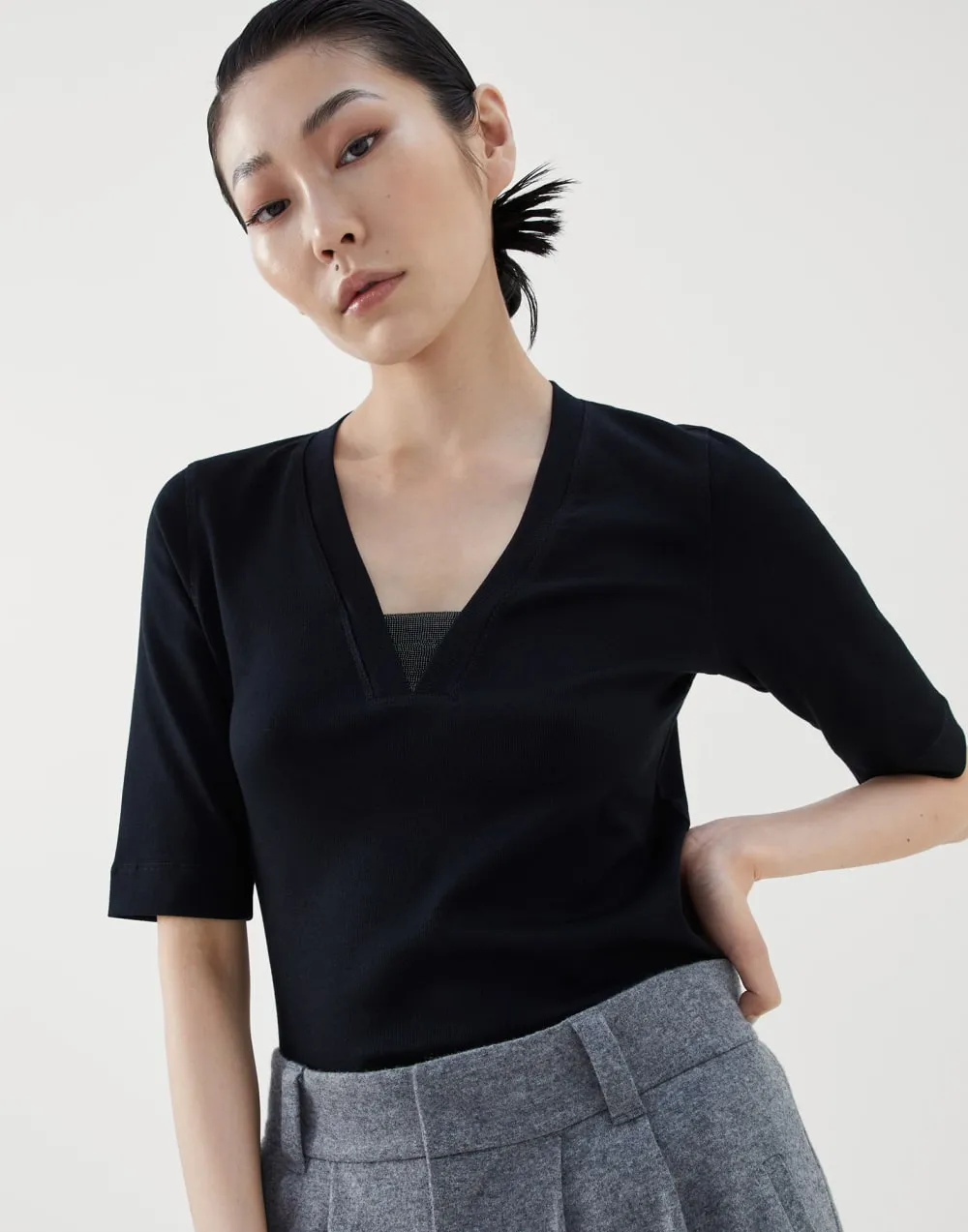 Front Insert Detailed Slim Fit Top