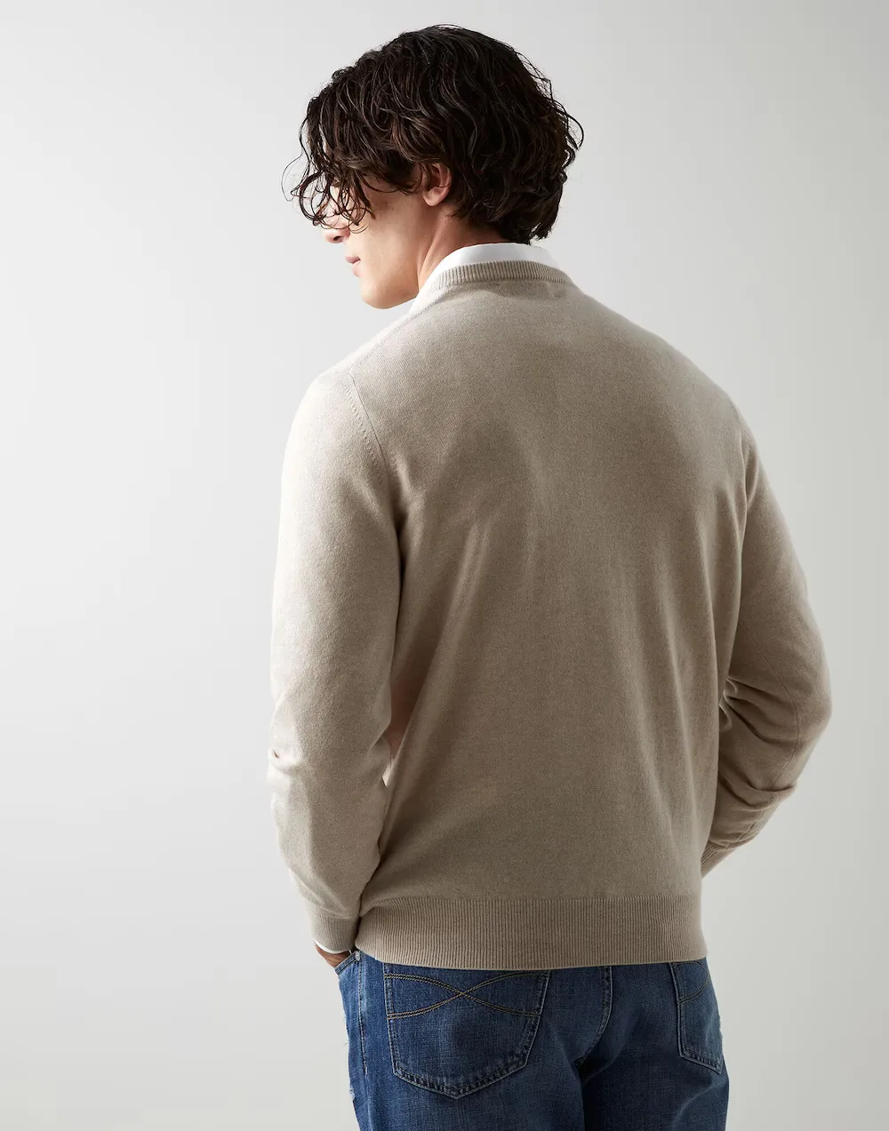 Long-Sleeved V-Neck Cashmere Sweater