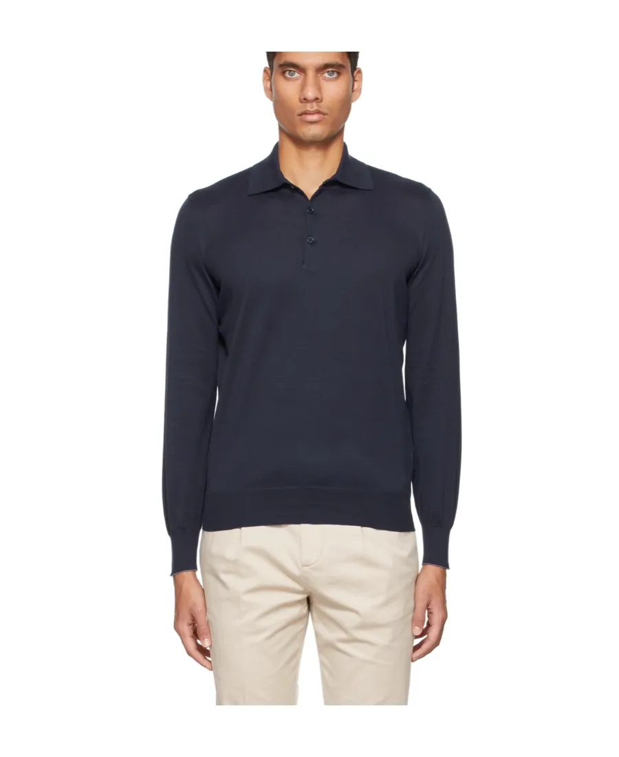 Long-Sleeved Knitted Polo Shirt