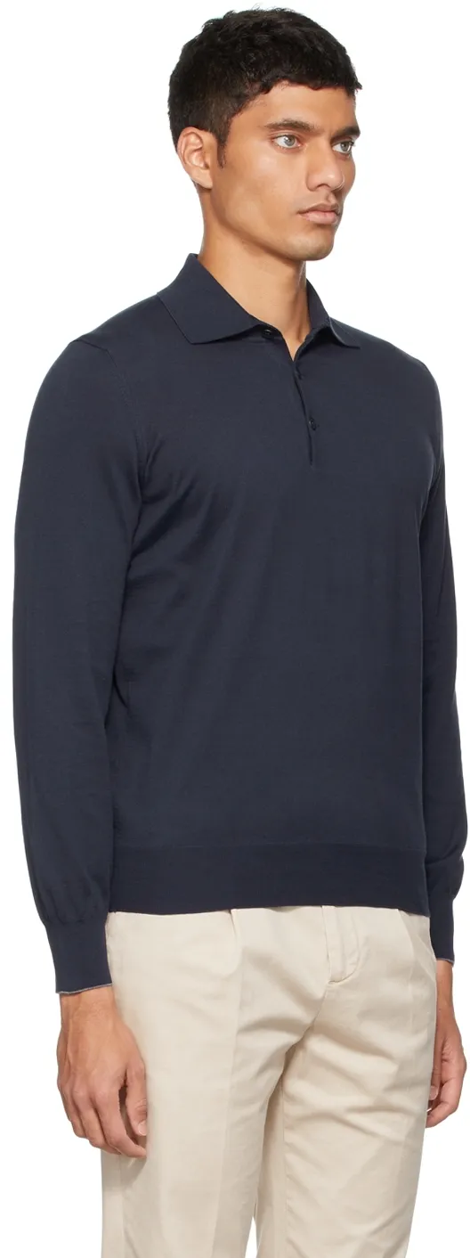 Long-Sleeved Knitted Polo Shirt
