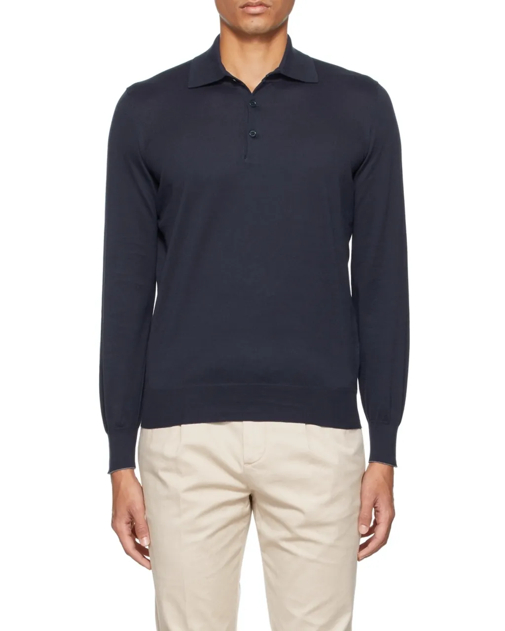 Long-Sleeved Knitted Polo Shirt