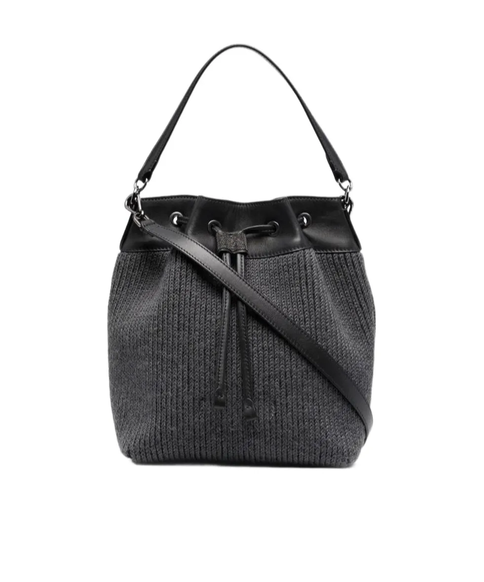 Drawstring Cable-Knit Tote Bag