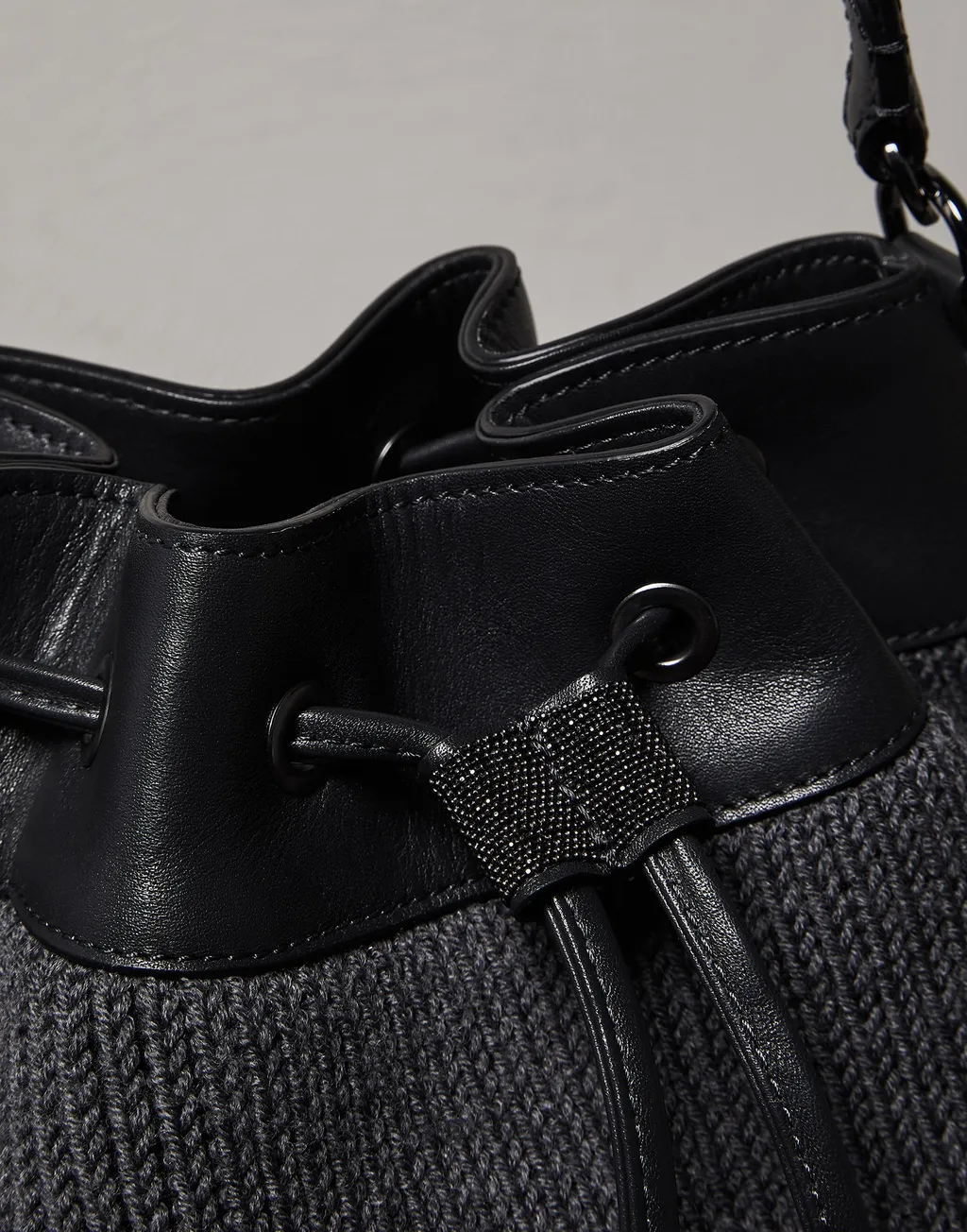 Drawstring Cable-Knit Tote Bag