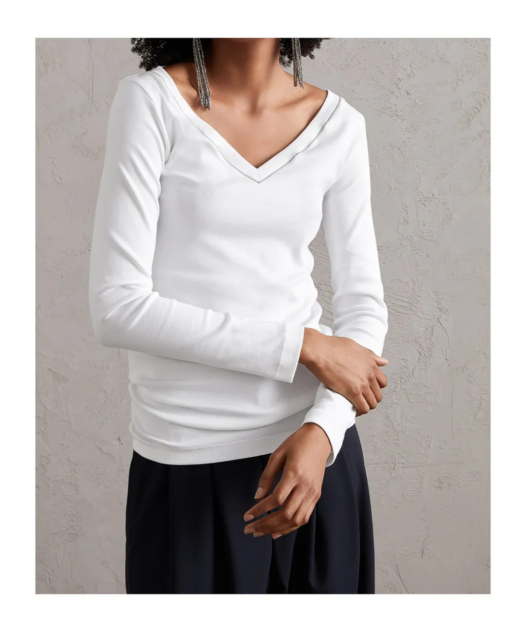 V-Neck Bead Embellished Top