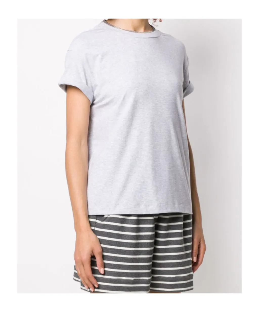 Bead Embellished Collar T-Shirt