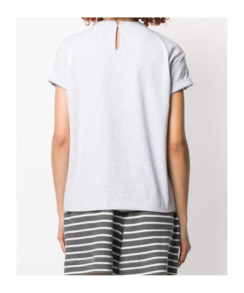 Bead Embellished Collar T-Shirt