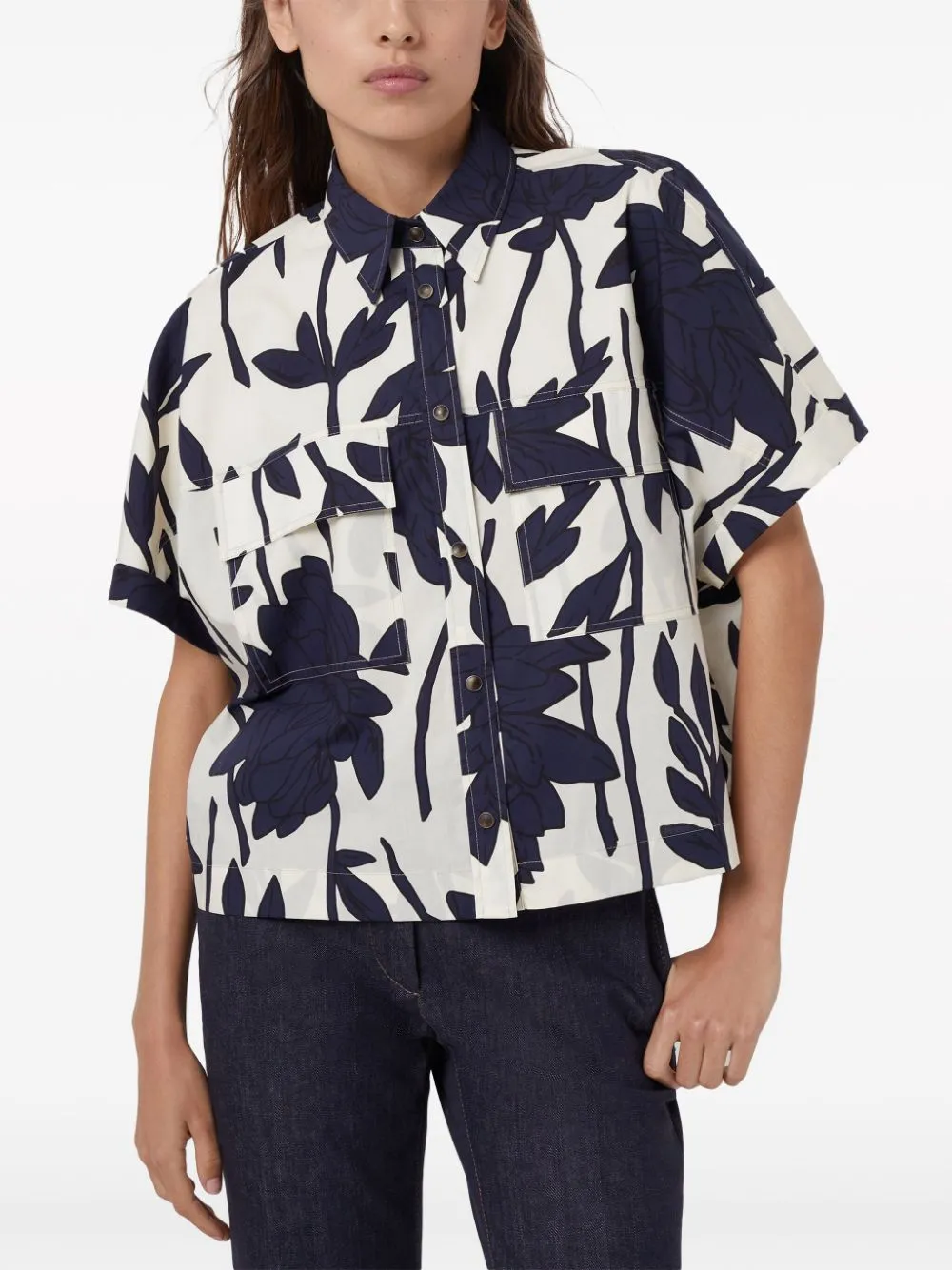 Leaf Printed Short Sleeved Shirt