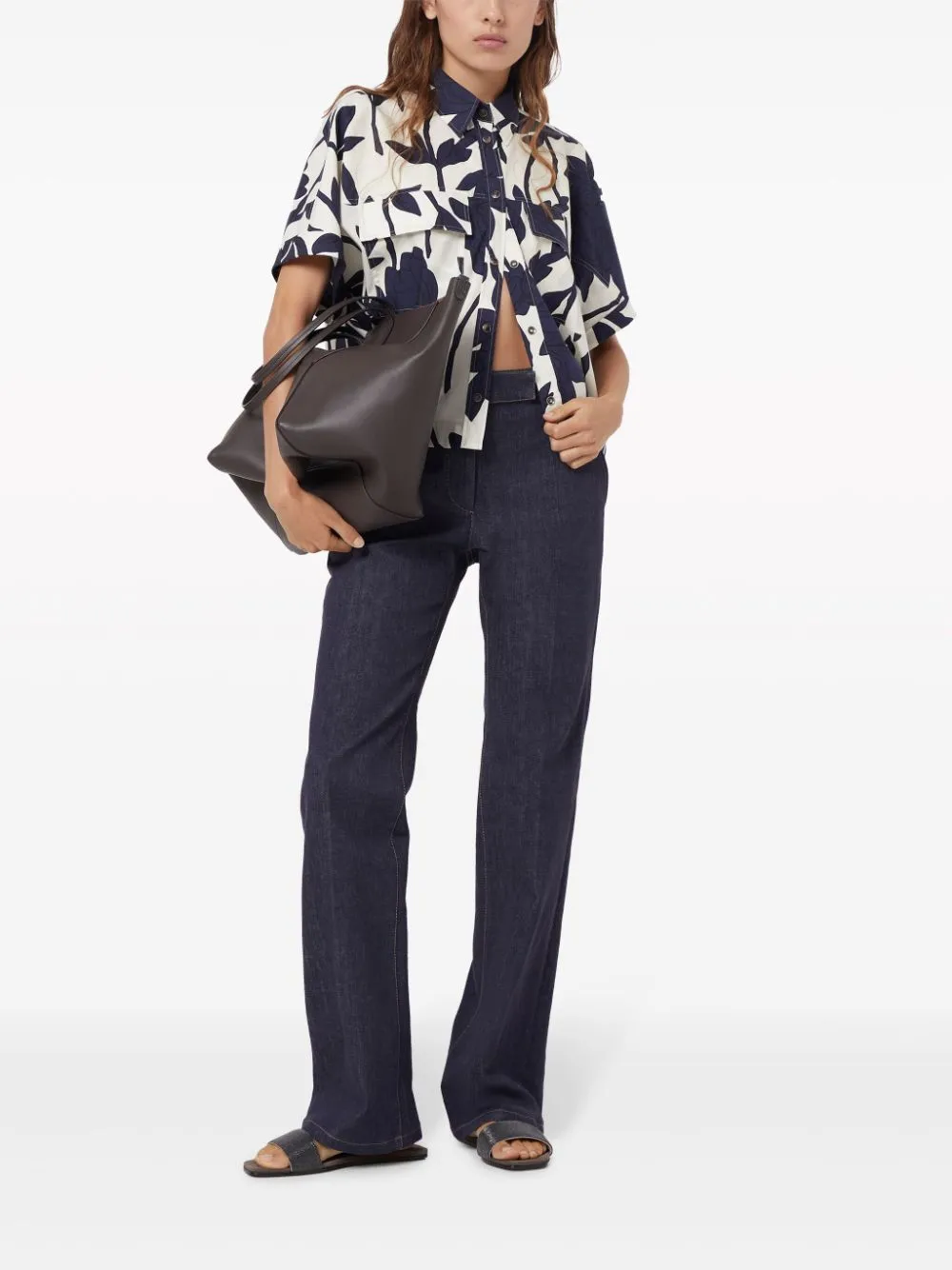 Leaf Printed Short Sleeved Shirt