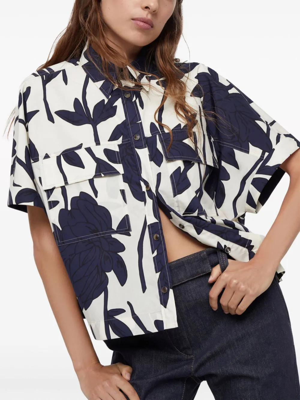 Leaf Printed Short Sleeved Shirt