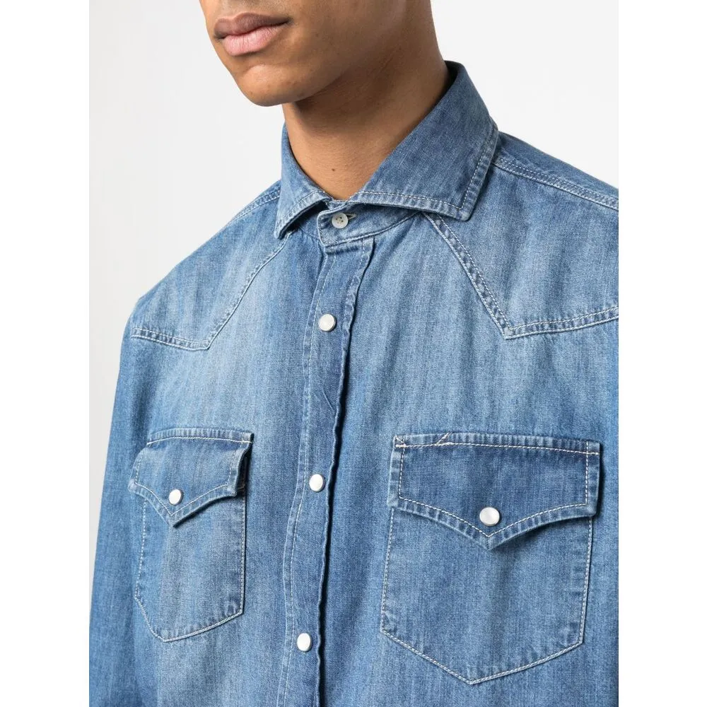 Button-Up Straight Hem Denim Shirt