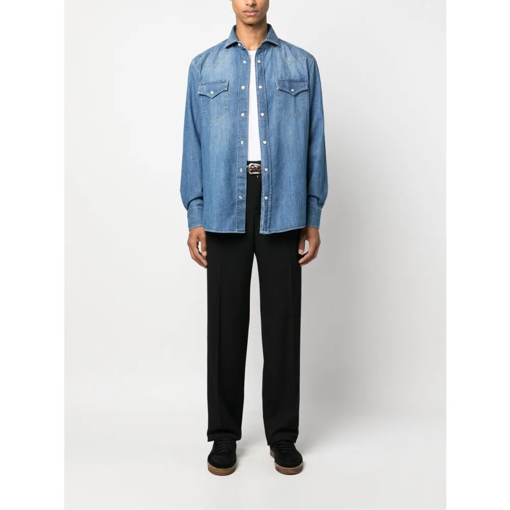 Button-Up Straight Hem Denim Shirt