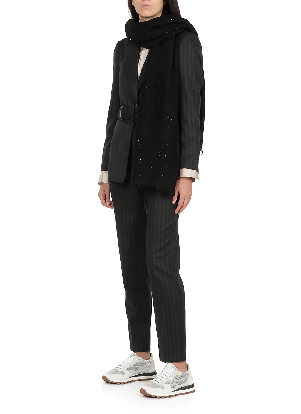 Sequin-Embellished Frayed Scarf