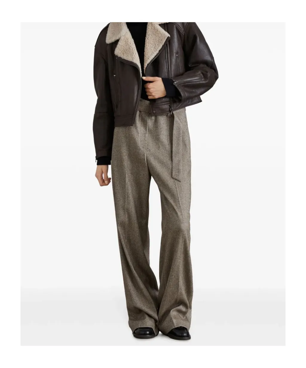 Chevron Loose Fit Belted Trousers